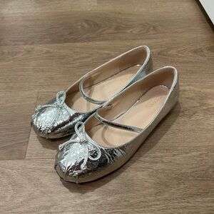 Silver Women's Flats with Bow Detail